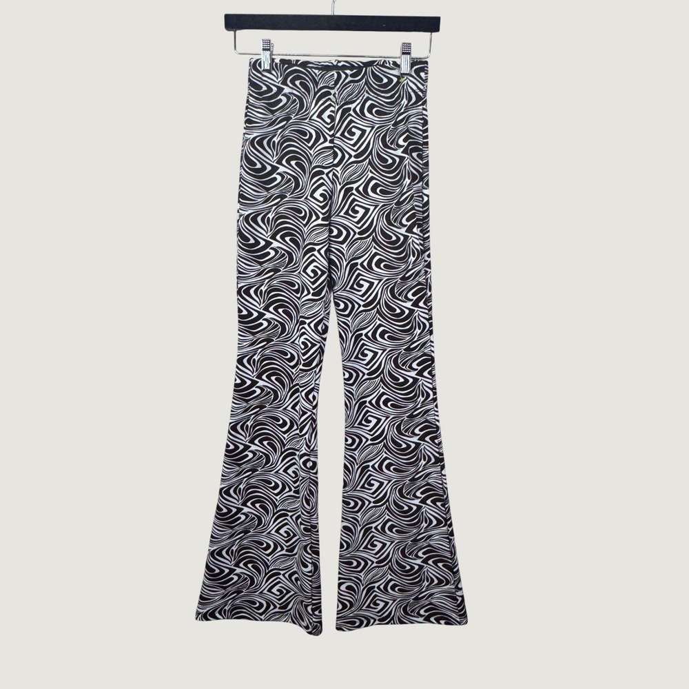 Garage Flare Pants XS Brown White Psychedelic Retro Groovy 70s Aesthetic Disco